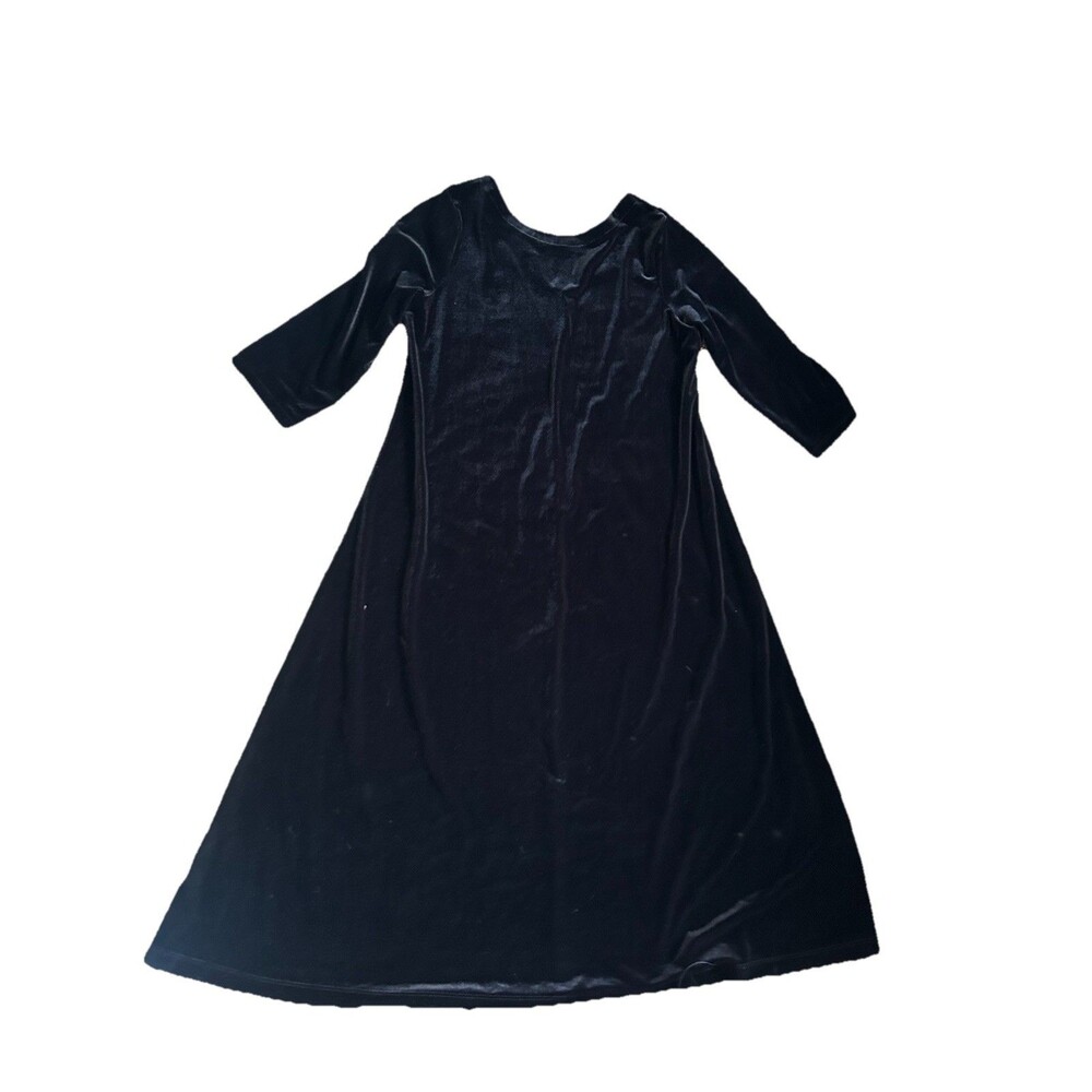 Chicos Travelers Black Velvet Velour Midi Dress (2) 12/14 A-line V Back Stretch